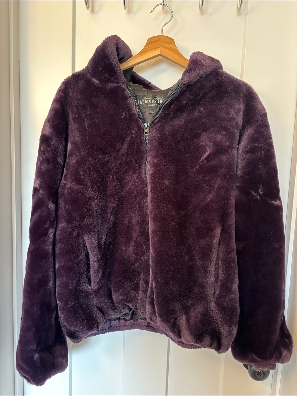 Fabulous Furs Plush Hooded Zip Jacket - Deep Plum